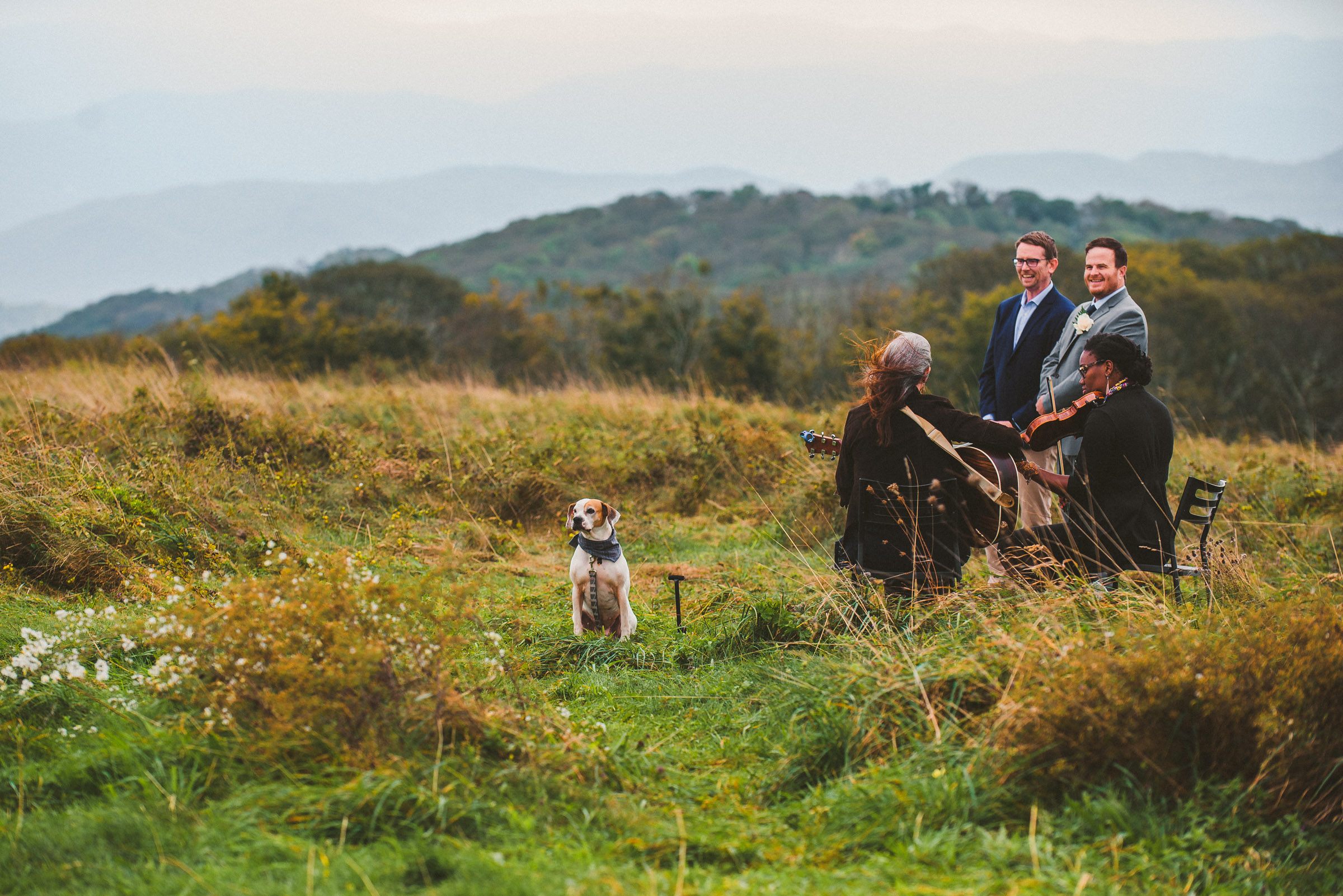 Groom waiting for his bride on top of Max Patch Mountain 