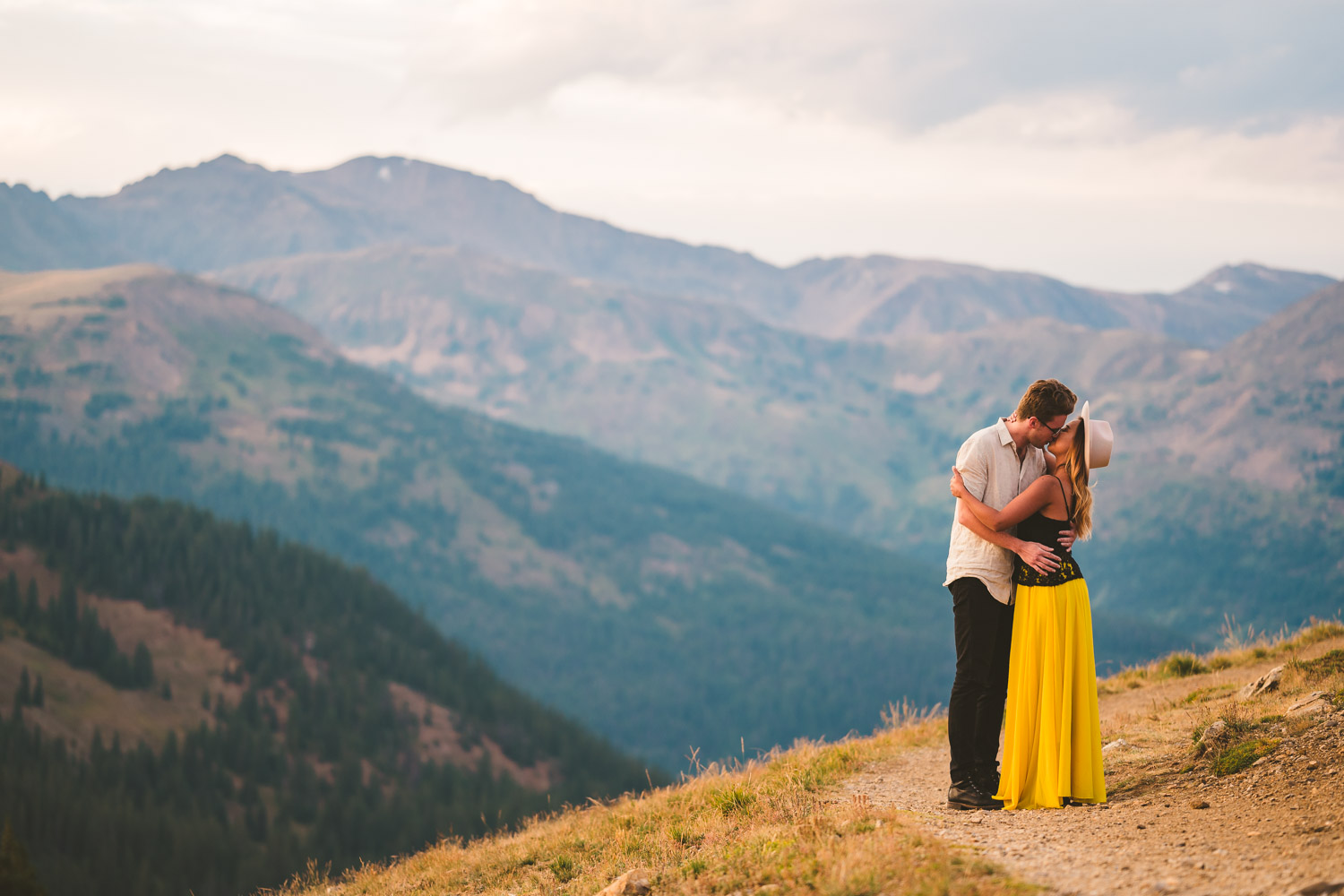 Couple on Loveland Pass during their sunset photoshoot 