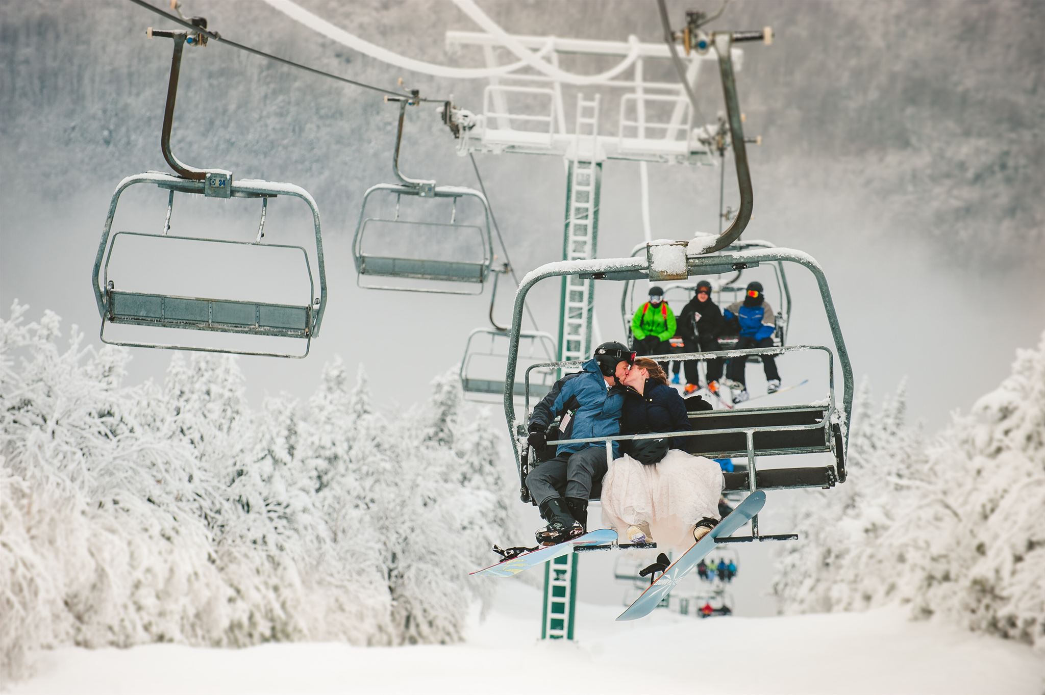 ski lift winter wedding photography