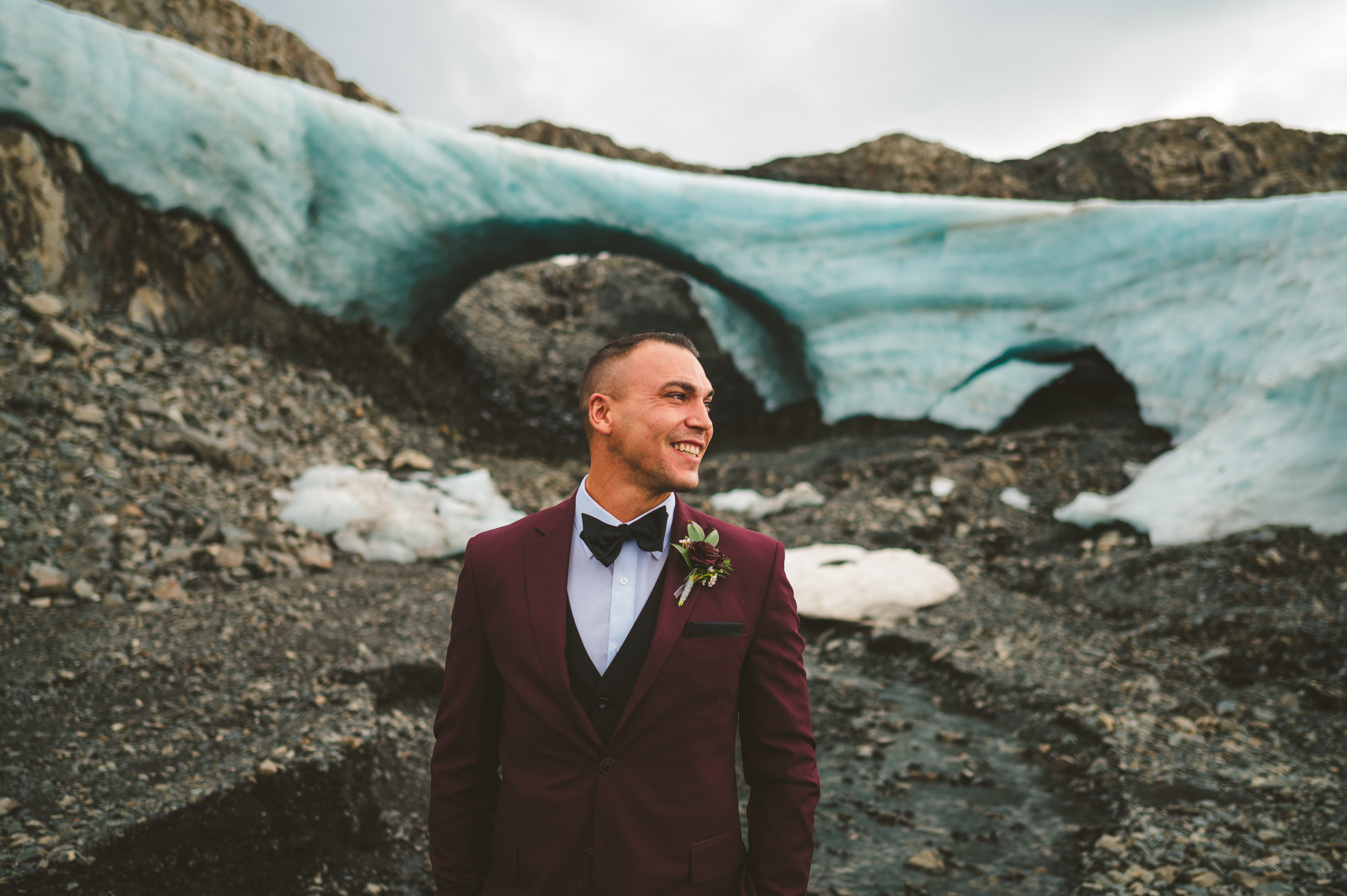 custom maroon tux for glacier elopement 