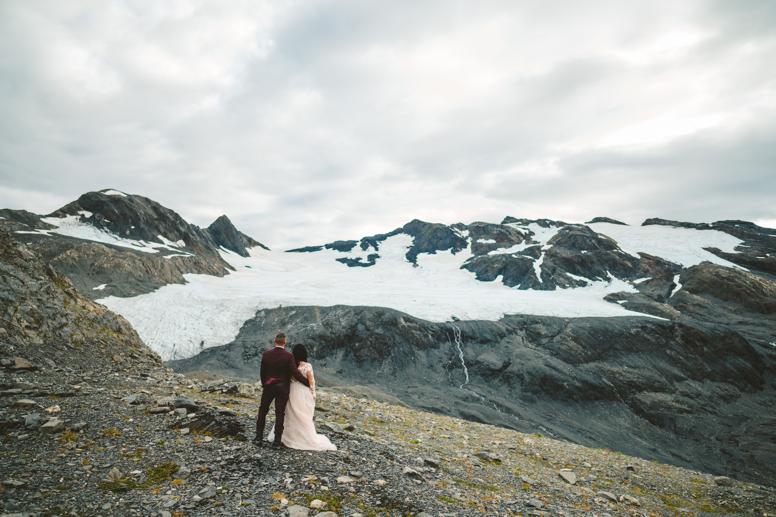 alaska helicopter wedding in front of glacier